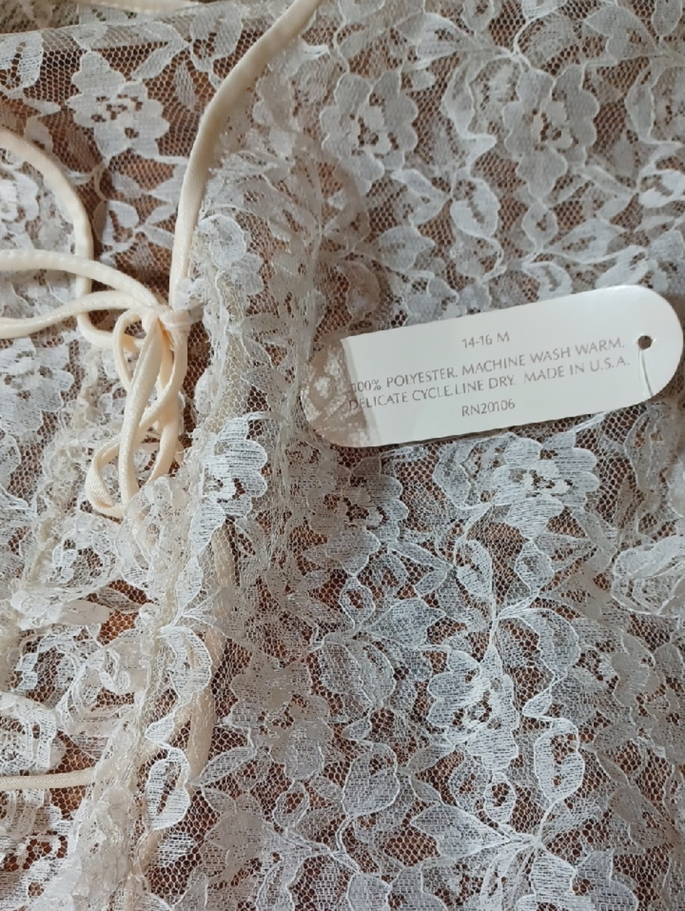 Vintage Bed Jacket Cover Top Shawl Lace Pearls & Lace Lingerie 14-16 Nwt - Picture 6 of 6
